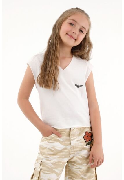 Camiseta Blanca Con Estampado En Espalda Para Niña