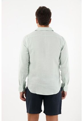 Tennis Camisa En 100% Lino Manga Larga Verde Para Hombre