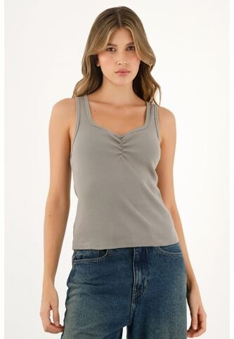 Camiseta Gris Con Recogido En Escote Para Mujer Tennis