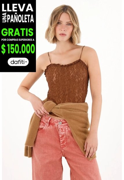 Tennis Camiseta En Tela Tipo Blonda Con Transparencia Café Para Mujer