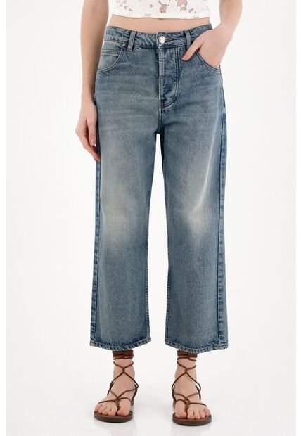 Tennis Jean Recto Tiro Medio Azul Para Mujer