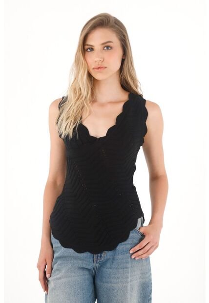 Tennis Camisa Negra Tejida Diseño Cruzado Para Mujer