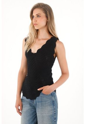 Tennis Camisa Negra Tejida Diseño Cruzado Para Mujer