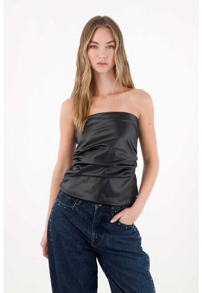 Tennis Camisa Strapless En Cuero Sintético Negra Para Mujer