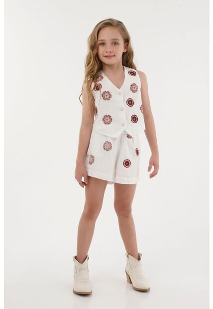 Chaleco Con Bordado De Flores Crudo Para Niña