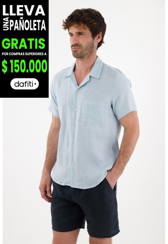 Tennis Camisa Tipo Bowling En Lino Azul Para Hombre Tennis