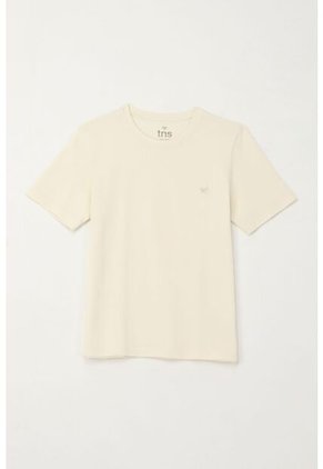 Camiseta Básica Con Raqueta Bordada Crudo Para Niño