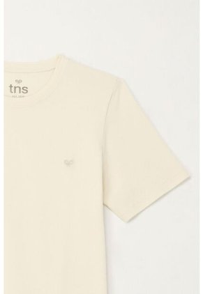 Camiseta Básica Con Raqueta Bordada Crudo Para Niño