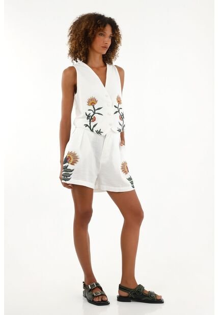 Tennis Bermuda Crudo Con Bordados Decorativos Para Mujer