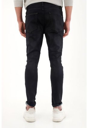 Tennis Jean Super Skinny De Tiro Medio Con Efecto Cuero Para Hombre