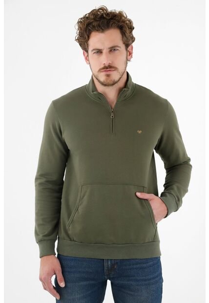 Buzo Verde De Cuello Con Cierre Para Hombre