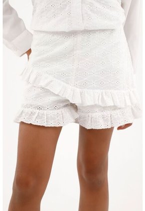 Bermuda Blanca En Ojalillo Con Boleros Para Niña