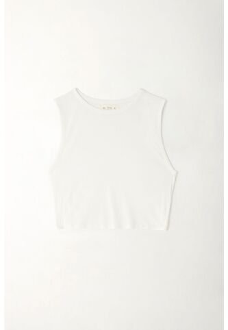 Tennis Camiseta Crop Manga Sisa Blanca Para Mujer Tennis