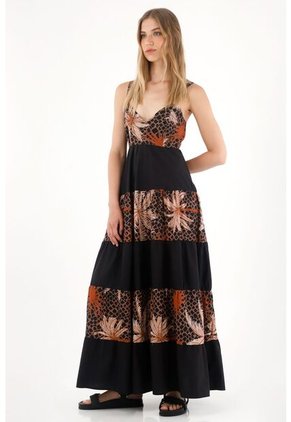 Tennis Vestido Largo De Franjas Estampadas Negro Para Mujer