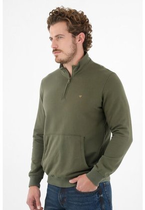 Buzo Verde De Cuello Con Cierre Para Hombre