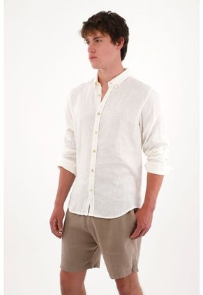 Tennis Camisa En 100% Lino Manga Larga Crudo Para Hombre
