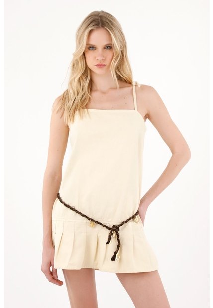 Tennis Vestido Corto En Denim Crudo Para Mujer