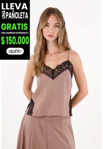 Tennis Camisa De Tiras Con Encaje Café De Ajuste Relajado Para Mujer Tennis