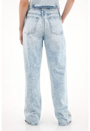 Tennis Jean Wide Leg Con Detalle De Malla Y Brillo Para Mujer