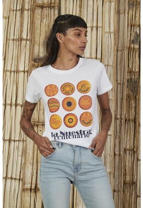 Camiseta Blanca Estampada Para Mujer