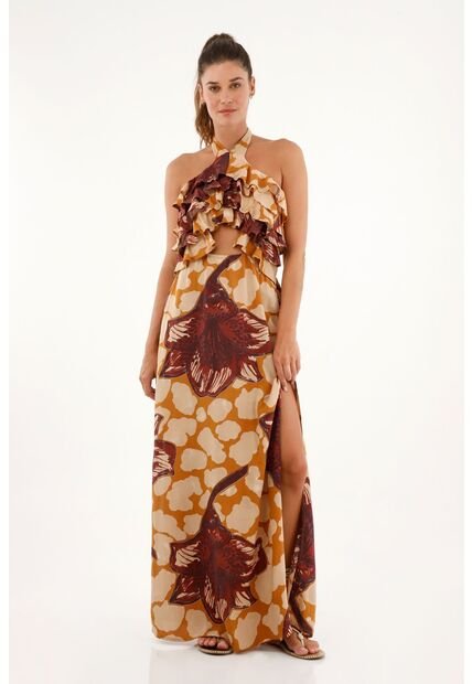 Vestido Largo Estampado Cuello Halter Para Mujer