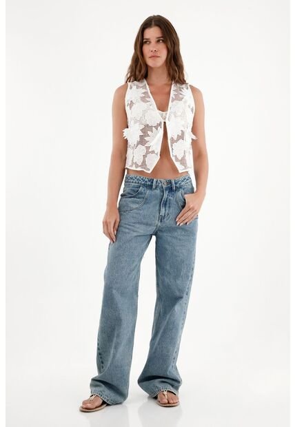 Chaleco Blanco En Malla Con Detalle De Flores Para Mujer