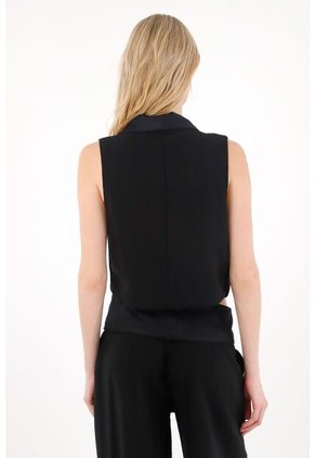 Tennis Chaleco Con Solapa En Tela Tipo Satín Negro Para Mujer