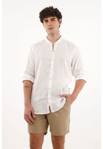 Tennis Camisa Cuello Neru Blanca En 100% Lino Para Hombre Tennis