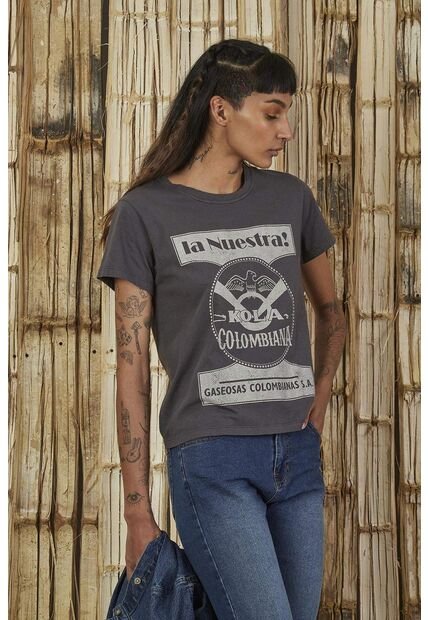 Camiseta Estampada Gris Para Mujer