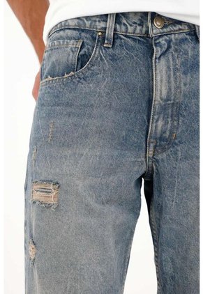Tennis Jean Loose Con Desgastes Y Rotos Azul Para Hombre