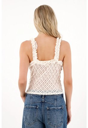 Tennis Camisa Manga Sisa Con Detalle De Ruche Crudo Para Mujer