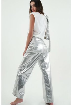 Tennis Pantalón Oversize Plateado Para Mujer