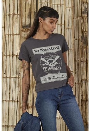 Camiseta Estampada Gris Para Mujer