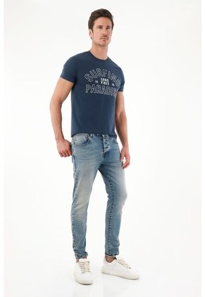 Tennis Jean Azul Super Skinny  Con Arrugas 3D Para Hombre