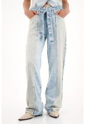 Tennis Jean Wide Leg Con Detalle De Malla Y Brillo Para Mujer Tennis