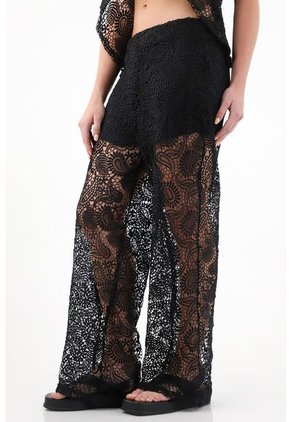 Tennis Pantalón Recto En Encaje Negro Para Mujer