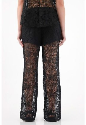 Tennis Pantalón Recto En Encaje Negro Para Mujer