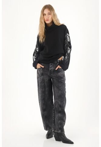 Tennis Buzo Con Bordado De Lentejuelas En Mangas Negro Para Mujer Tennis