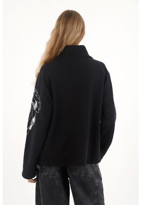 Tennis Buzo Con Bordado De Lentejuelas En Mangas Negro Para Mujer