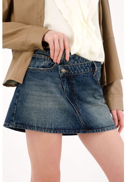 Tennis Falda Corta En Denim Con Jota Asimétrica Azul Para Mujer