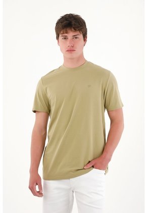 Camiseta Básica Con Mini Print Verde Para Hombre