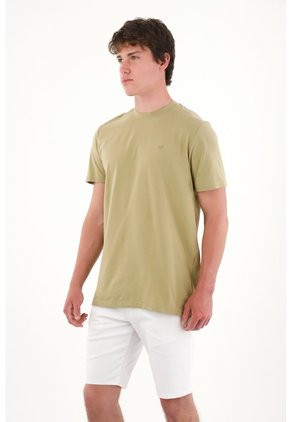 Camiseta Básica Con Mini Print Verde Para Hombre
