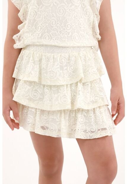 Falda En Tejido De Encaje Crudo Para Niña