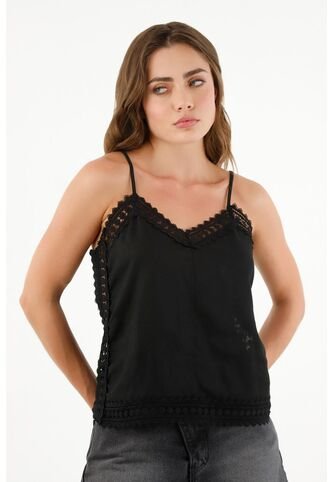 Tennis Camisa Negra Con Encaje Para Mujer Tennis