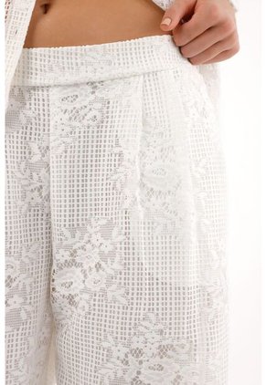 Tennis Pantalón Recto En Tela Bordada Crudo Para Mujer