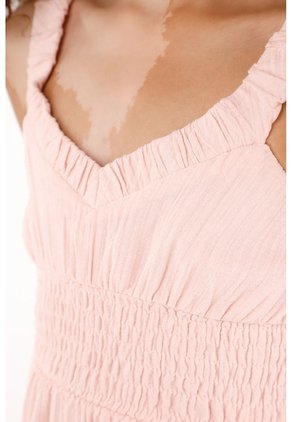Vestido Rosado Largo Con Elástico En La Cintura Para Niña