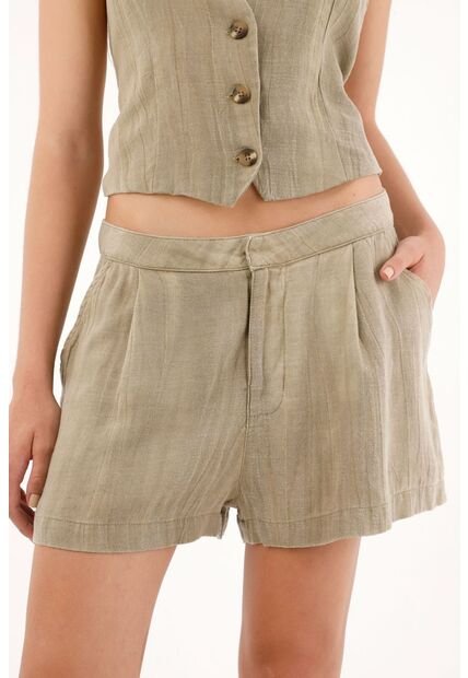 Short De Tiro Alto Con Prenses Café Para Mujer