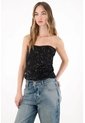 Tennis Camisa Strapless De Lentejuelas Negra Para Mujer de Tennis