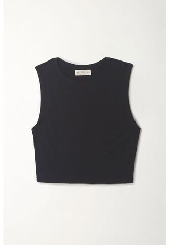 Tennis Camiseta Crop Manga Sisa Negra Para Mujer Tennis