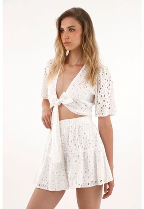 Tennis Vestido Crudo Corto En Ojalillo Para Mujer